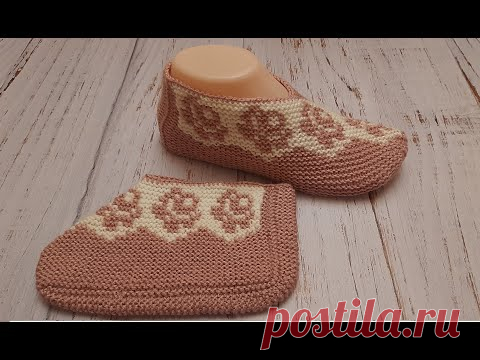 Тапочки-следки на двух спицах
