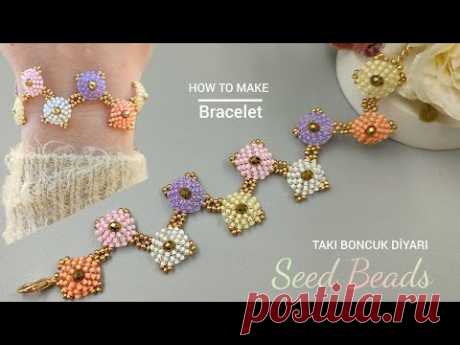 Zikzak şekilli, kum boncuk bileklik yapımı.Zigzag beaded bracelet with seed beads.Howto make jewelry