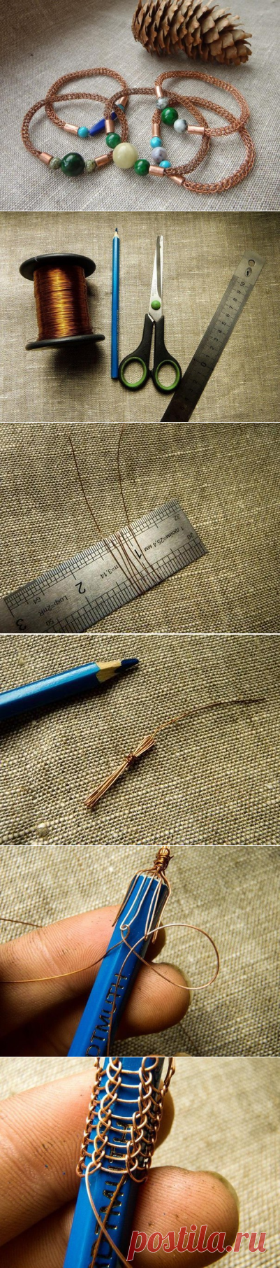 Плетение цепочки в технике viking knit

Viking knit — древний способ плетения цепочки, не требующий пайки звеньев. Цепочка в этой технике плетется из длинного куска проволоки, который наращивается по мере необходимости.