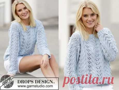 Голубой пуловер с шишечками спицами Cotton Light – модная ажурная модель | TatuchkaClub.ru
Cotton Light от Дропс (50% хлопка, 50% полиэстера, 105мет/50гр) – 600/650/700/800/850/950 грамм голубого цвета;
спицы №4 и №4,5