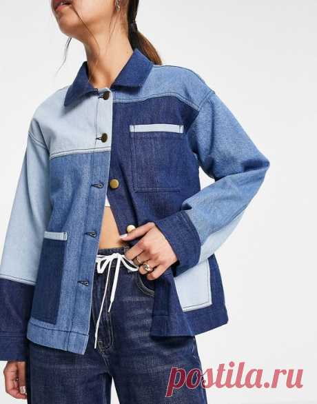 Whistles patchwork shacket in blue denim