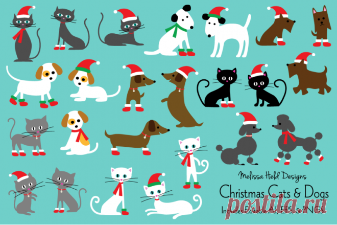 Christmas Cats and Dogs By Melissa Held Designs | TheHungryJPEG.com