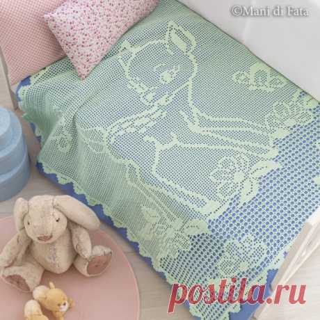 Scheme to realize the cot blanket with crochet filet Bambi