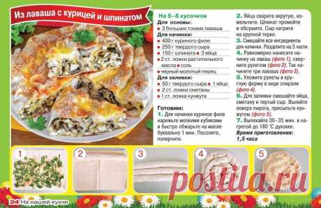 Пирог из лаваша с курицей и шпинатом