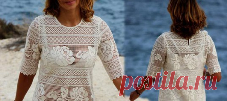 Филейное платье с розами от Arina. Схемы