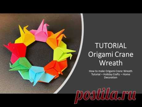 DIY - Origami Crane Wreath  - Origami Rainbow Crane Wreath - YouTube
