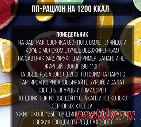 Пример правильного питания (ПП) на 1200 ккал для стройнящек