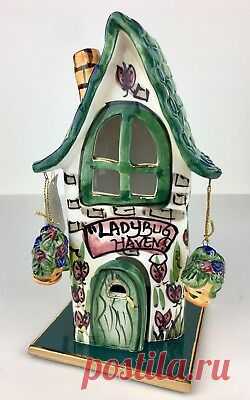 Heather Goldminc Blue Sky Candle Tea Light House Holder Ladybug Haven NEW in Box  | eBay Heather Goldminc design - OC19025. Ladybug Haven candle/tea light house. Blue Sky Clayworks. House stands 9