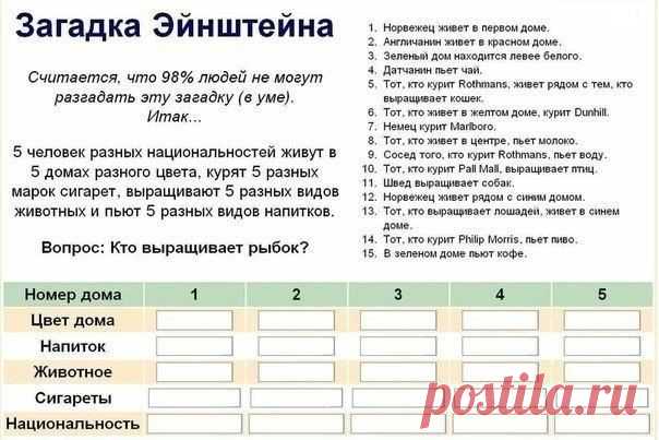 Загадка Эйнштейна. | Хитрости Жизни
