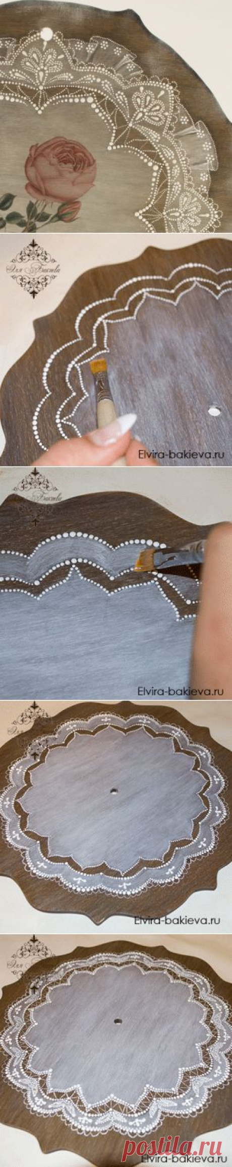 Кружевная роспись и декупаж: Часы &quot;Роза нежная&quot;