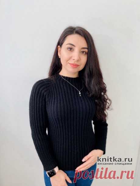Женская водолазка спицами Черная лапша, реглан сверху, Вязание для женщин