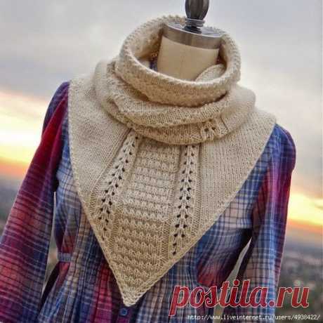 Снуд

Вязала из ниток: Cashmere Gold (Madam Tricote Paris), 55% - шерсть 5%- кашемир, 45% -акрил, 100 г - 320м. Вязала в две нитки на 5 номере.
Вязала вкруговую, без пуговиц. Набрала 72 петли (вполне можно набрать на 6-10 петель меньше, если хочется чтобы прилегал плотнее) и вязала саму трубу лицевой гладью, каждый пятый ряд - изнаночный. Прибавляла в каждом пятом ряду по две петли сзади, относительно центральной. На оригинале - 9 изнаночных рядов, у меня - 10. После десят...