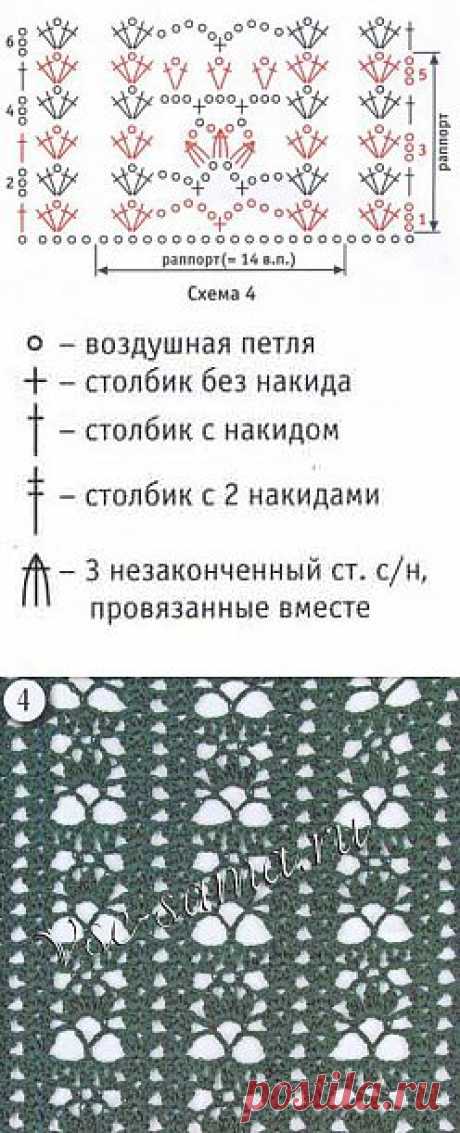 Узор крючком - Зеленый цветок - Ажурные узоры крючком