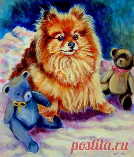 Cutie Pie - Pomeranian by Lyn Cook Cutie Pie - Pomeranian Painting by Lyn Cook