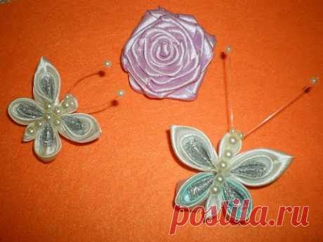 Бабочка в стиле Канзаши. / DIY flowers tape kanzashi - YouTube
