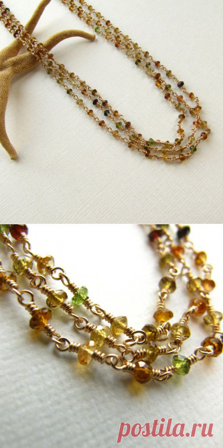 Long Strand Necklace Flapper Wire Wrapped Golden от mylenefoster