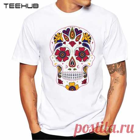 TEEHUB 2019 verano moda azúcar cráneo impreso Casual Camiseta de manga corta diseño Popular camiseta Hipster Cool Tops-in Camisetas from Ropa de hombre on AliExpress