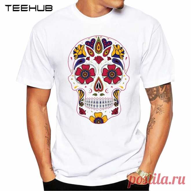 TEEHUB 2019 verano moda azúcar cráneo impreso Casual Camiseta de manga corta diseño Popular camiseta Hipster Cool Tops-in Camisetas from Ropa de hombre on AliExpress