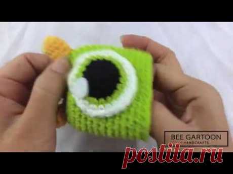 ถักที่ครอบกุญแจ ไมค์มอนสเตอร์ส : How to "Mike Wazowski " key cover