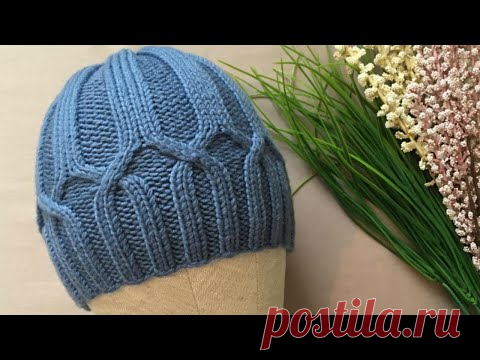 ВЯЖЕМ СПИЦАМИ.ШАПКА С ПЕРЕХЛЕСТАМИ.МАСТЕР-КЛАСС.