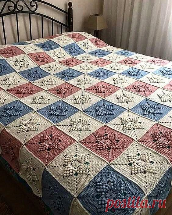Покрывало из квадратных мотивов. Крючком. Схема мотива. / knittingideas.ru