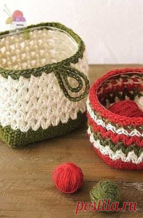 Вязаная квадратная корзиночка. Крючком. Схема. / knittingideas.ru