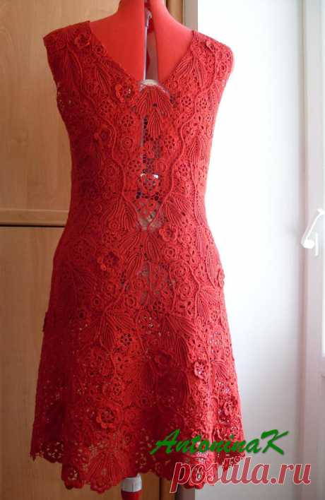 Irish crochet dress, lacy red cotton dress,  boho weding dress, gift for her, Irish crochet dress, cotton summer dres, giftfor her, boho wedding dress.  This dress is my author design. It is made of hundreds crochet motifs joined to each other with very fine thread.  It can be produced for any size based on your personal measurements, and it will take from 4 to