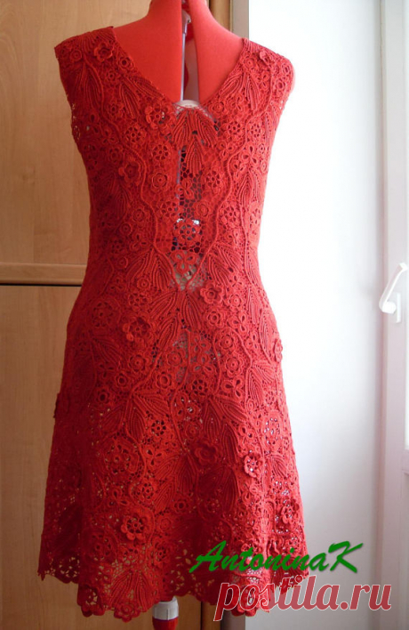 Irish crochet dress, lacy red cotton dress,  boho weding dress, gift for her, Irish crochet dress, cotton summer dres, giftfor her, boho wedding dress.  This dress is my author design. It is made of hundreds crochet motifs joined to each other with very fine thread.  It can be produced for any size based on your personal measurements, and it will take from 4 to