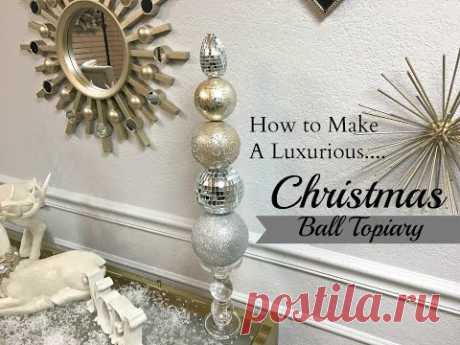 NEW DIY!  Dollar Tree & Hobby Lobby:  Christmas Ball Topiary