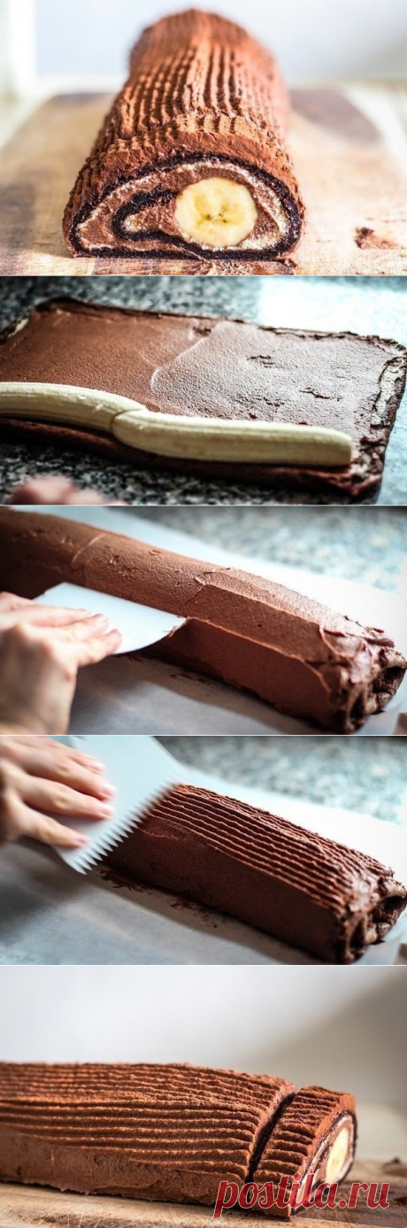 Как приготовить шоколадно-банановый рулет за 30 минут - рецепт, ингридиенты и фотографии