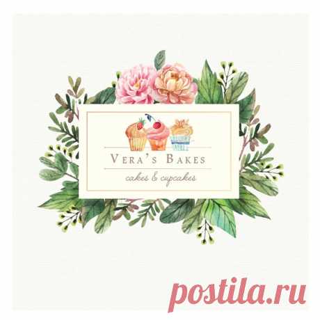 Pre-made Logo Design - Bakery Pastry Cakes Cupckes Vintage, watercolor & floral styled logo design suitable for a bakery or pastry shop, cake&cupcake bakers and designers.  The listing includes the shown design on the preview in the following formats:  EPS - preferred format for a logo design {editable in Adobe Illustrator}; PNG - with transparent background {the design only, without the sample text, to be used as a watermark}.  If you would consider us to customize the se...