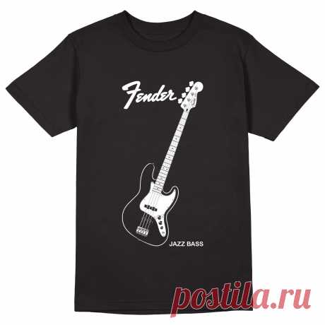Мужская футболка «Fender. Jazz Bass. Бас-гитара. Bass guitar. Rock.» цвет черный - дизайнер принта Kaplio