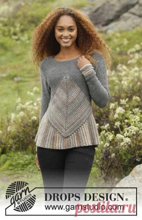 Tauriel - Knitted DROPS jumper in garter st with domino squares and stripes in ”Fabel”. Size: S - XXXL. - Free pattern by DROPS Design