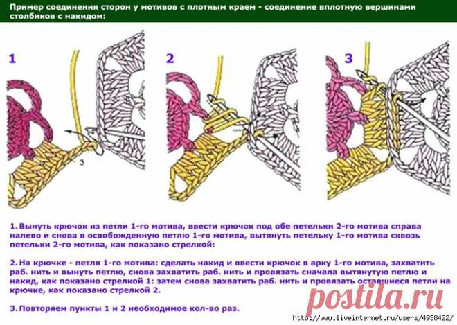 Способы соединения мотивов крючком.