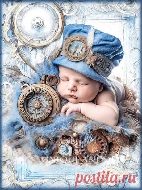 Steampunk Baby themed Junk Journal Pages - 20 pcs JPG file - 8.2X11 inch - Instant download