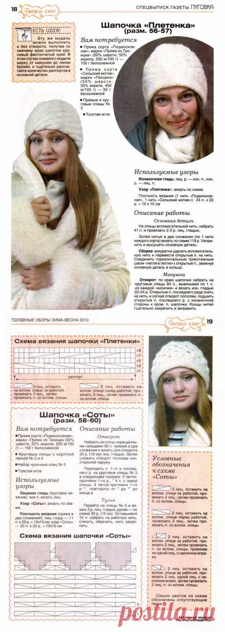 Вязаная шапочка &quot;Плетенка&quot;. Вязаная шапочка &quot;Соты&quot;