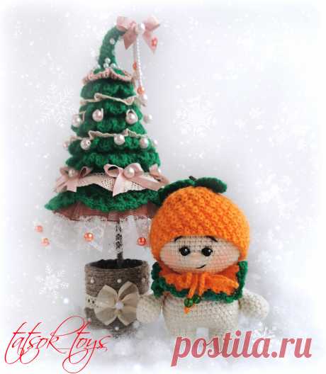 PDF Малыш Мандаринка крючком. FREE crochet pattern; Аmigurumi doll patterns. Амигуруми схемы и описания на русском. Вязаные игрушки и поделки своими руками #amimore - Кукла, маленький пупс, куколка, Рождество, Новый год.