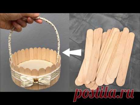 DIY ตะกร้าจากไม้ไอศครีม | DIY Basket from Ice Cream Stick.