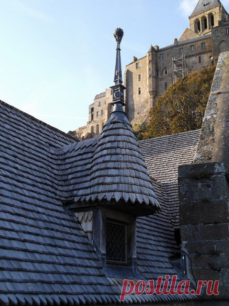 #Mont Saint Michel, #Normandy - France - construction on the island started in the 8th century AD. Here, shingle roofing on a house.  |  Pinterest