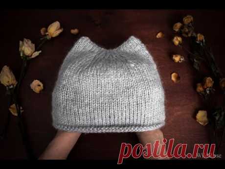 Вяжем шапку с ушками ♥ Котошапка ♥ Идеальные ушки ♥ Вяжем спицами ♥ Wild Rose ♥