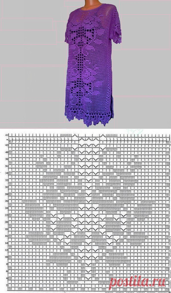 Платье крючком филейное вязание женское со схемами Нежная туника в технике филейного вязания Крючок - Филейное вязание Постила