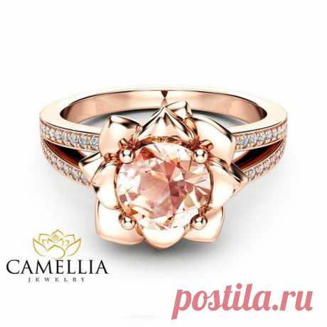 (53) Pinterest - Morganite Flower Engagement Ring 14K Rose Gold Flower Engagement Ring Peach Pink Morganite Diamond Ring | Δαχτυλίδια