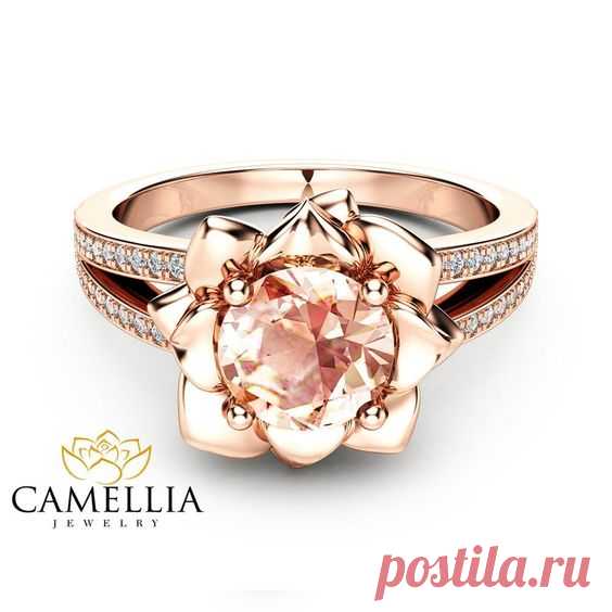 (53) Pinterest - Morganite Flower Engagement Ring 14K Rose Gold Flower Engagement Ring Peach Pink Morganite Diamond Ring | Δαχτυλίδια