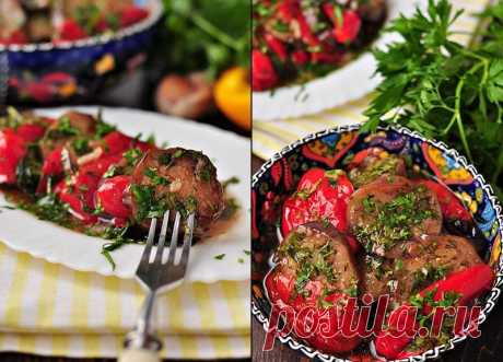 Закуска из маринованных баклажанов и перцев-гриль