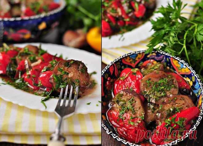 Закуска из маринованных баклажанов и перцев-гриль