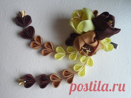 Красивая заколка Цумами Канзаши / Beautiful hairpin Tsumami Kanzashi