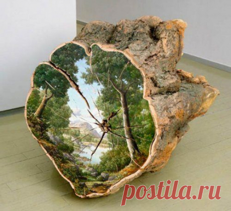 Живописные пейзажи на срезе брёвен