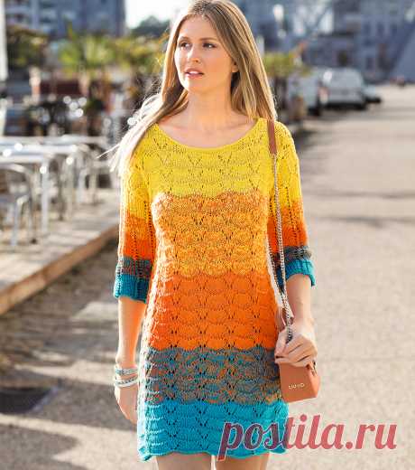 Разноцветное платье - схема вязания спицами. Вяжем Платья на Verena.ru