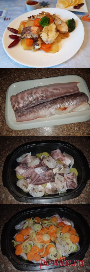Конгрио в духовке с овощами
Рецепт конгрио (ее еще называют креветочная рыба) запеченной в духовке с овощами (с картошкой в том числе).