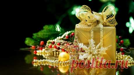 1366x768 подарок, happy new year, Новый год, подарки, праздник, золотой картинки на рабочий стол, фото 25663